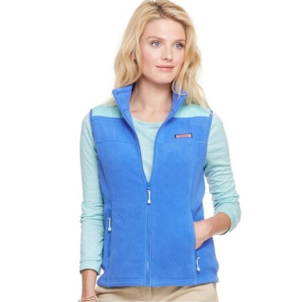 Vineyard Vines Blue and Mint Green Full Zip Fleece Vest Size Medium